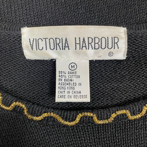 Vintage Sweater Womens Size Medium Black Rhinestone Embellished Bling Party 80s - Picture 10 of 13